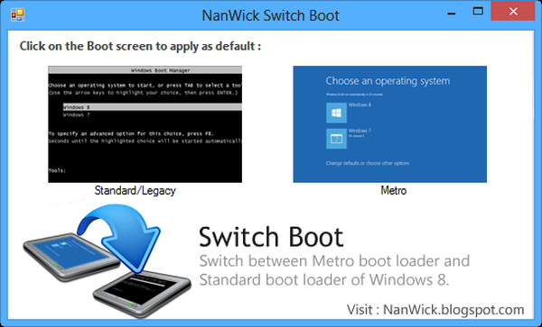 Prebacivanje između starih i novih izbornika za podizanje sustava Windows 8