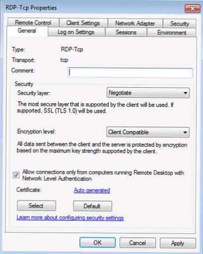 Sigurnost udaljene radne površine na Windows Server 2008 R2