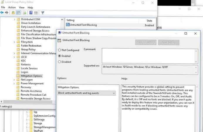 Блокиране на изтегляне на ненадеждни шрифтове в Windows 10