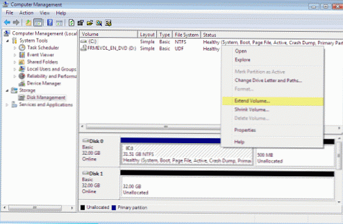 Kako razširiti particijo diska v operacijskem sistemu Windows Vista / 7 / Server 2008