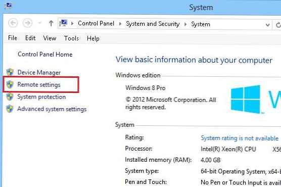 Kako omogočiti oddaljeno namizje v sistemu Windows 8