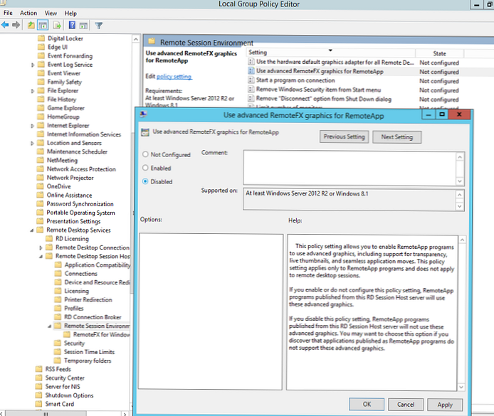 RemoteAPP działa powoli, problemy z menu w Windows 10 1803