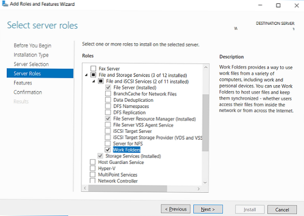Konfiguriranje delovnih map v sistemu Windows Server 2016
