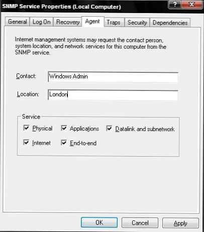 Конфигуриране на SNMP агент в Windows 2000 / XP / 2003