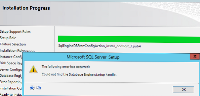 Грешка при инсталирането на SQL Server Не можах да намеря дръжката за стартиране на Database Engine