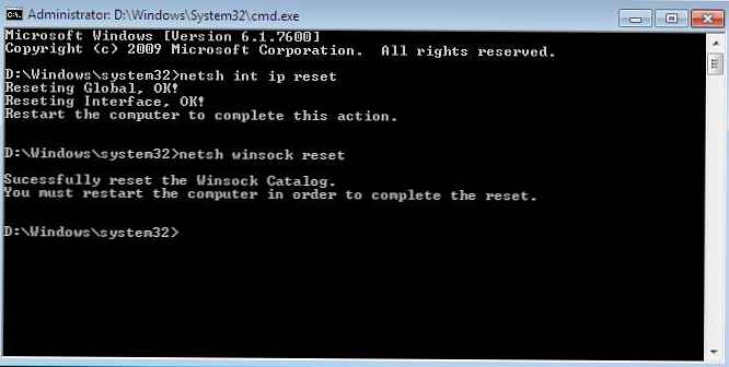 Obnovte nastavení TCP / IP ve Windows 7 / Windows 2008