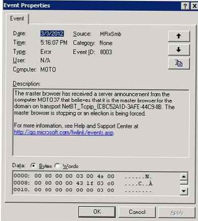 Prohlížeč servisního počítače a chyba MrxSmb 8003