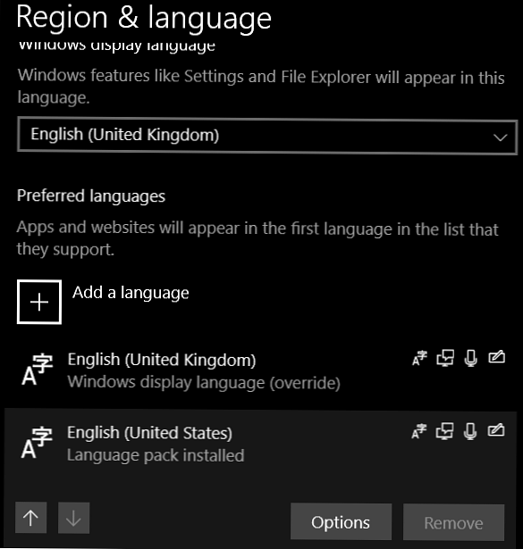 További nyelvek eltávolítása a Windows 10 1803 rendszerben (április frissítés)