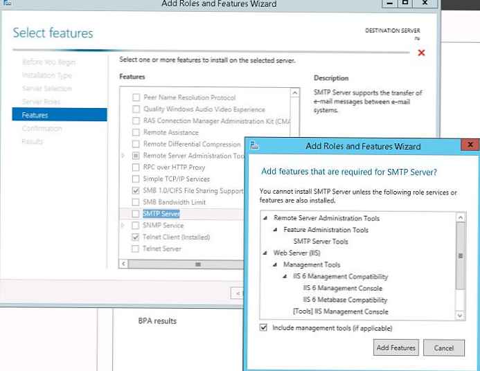 Nameščanje in konfiguriranje strežnika SMTP v operacijskem sistemu Windows Server 2016/2012 R2