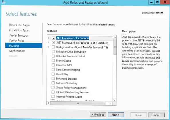 Nainstalujte .NET Framework 3.5 na Windows Server 2012 R2