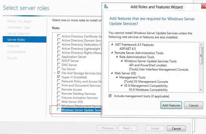 Instaliranje WSUS poslužitelja ažuriranja na Windows Server 2012 R2 / 2016