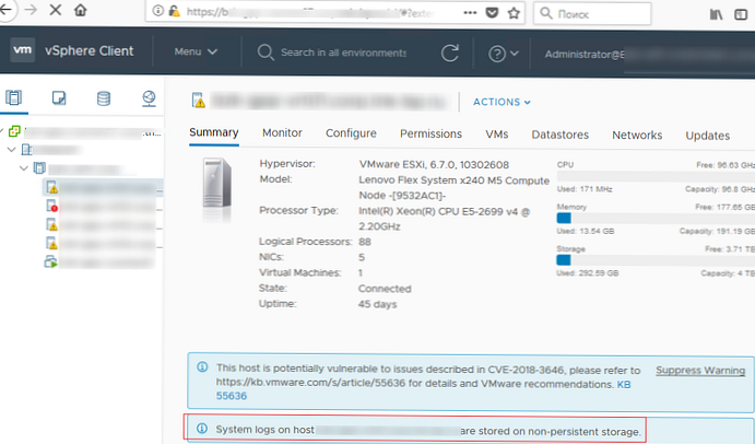 VMWare ESXi system logs are stored on non-persistent storage