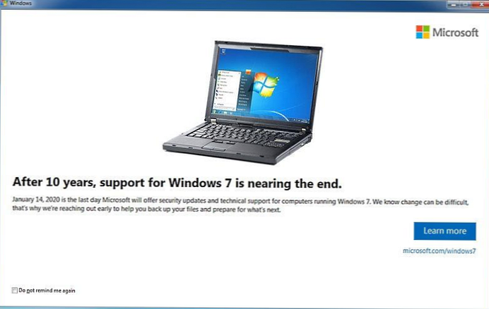 Windows 7 Oznámení o ukončení služby a rozšířené aktualizace zabezpečení