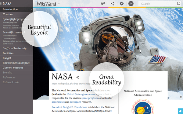 WikiWand - proširenje za promjenu sučelja Wikipedije