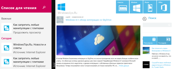 Aplikacija Windows 8.1 Reading List - shranite spletne strani za poznejši ogled