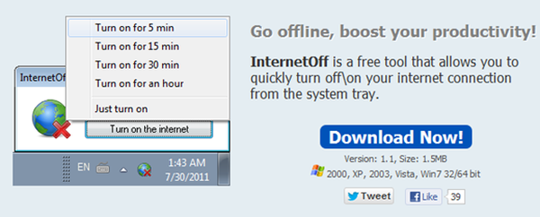 Додаток InternetOff автоматично відключає Інтернет на ПК через певний час